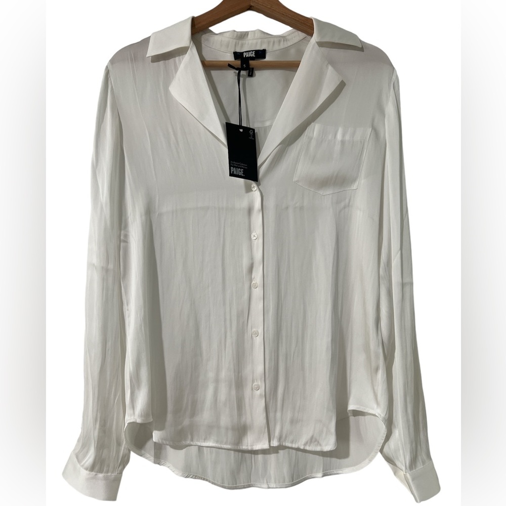 Paige White Caprice Silk Button Down Blouse